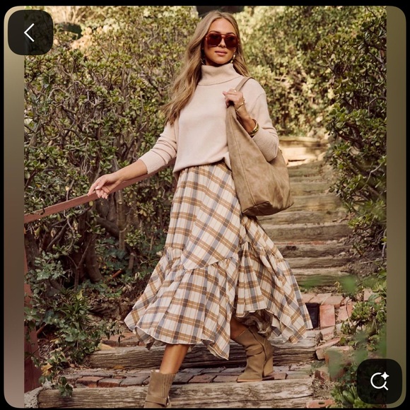 NWT October Oaks Plaid Asymmetric Midi Skirt - Khaki Multi / L - Picture 5 of 6